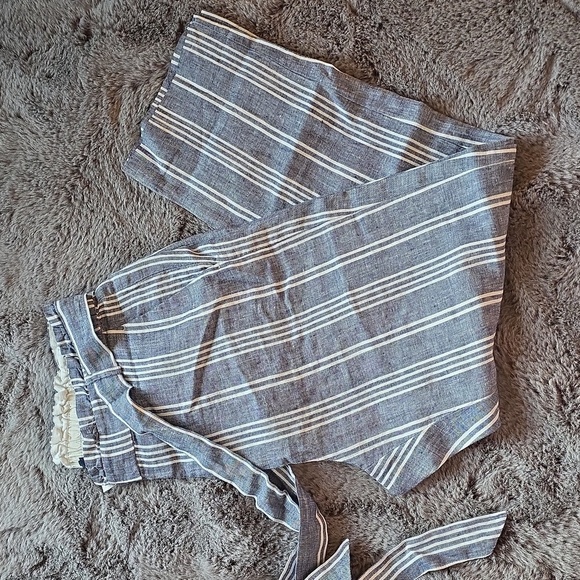 Hatley Linen Straight Leg Tie Belt Zip Closure Blue White Panrs Size L - Picture 1 of 9